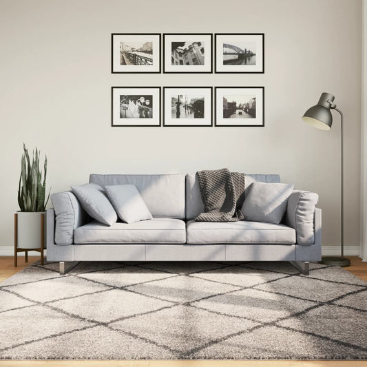 Golvmatta antracit Ryamatta PAMPLONA lång lugg modern beige & 200x200 cm