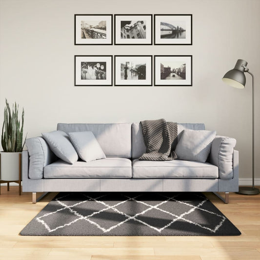 Golvmatta Ryamatta PAMPLONA lång lugg modern svart & gräddvit 120x120 cm