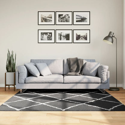 Golvmatta Ryamatta PAMPLONA lång lugg modern svart & gräddvit 160x160 cm