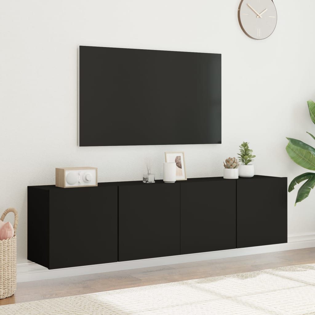 TV-möbel svart 80x30x41 cm Väggmonterad TV-bänk 2 st