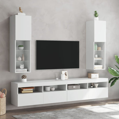 TV-möbel vit TV-bänk med LED-belysning 2 st 30,5x30x102 cm