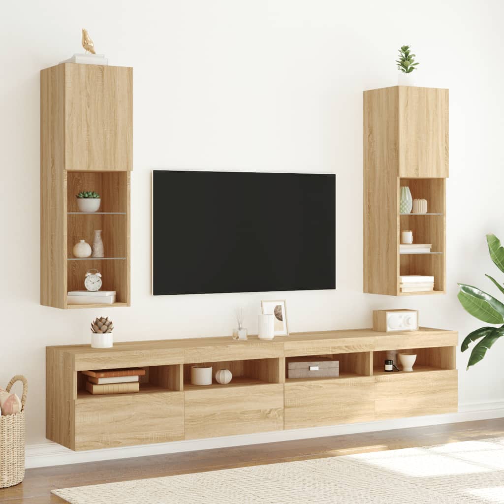 TV-möbel sonoma ek TV-bänk med LED-belysning 30,5x30x102 cm