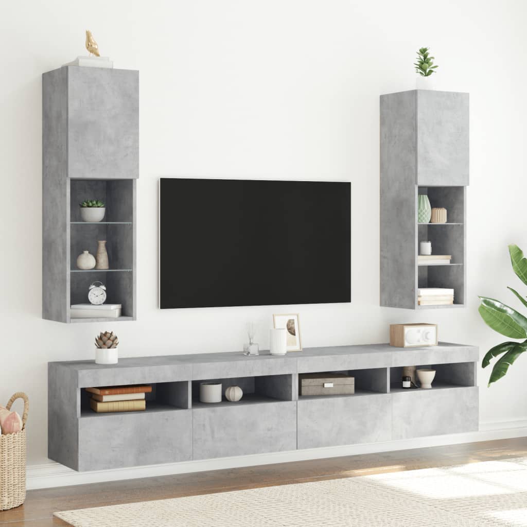 TV-bänk med LED-belysning 2 st betonggrå 30,5x30x102 cm