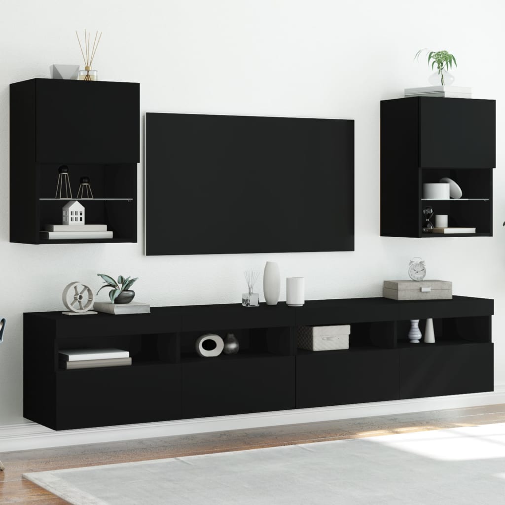 TV-möbel svart TV-bänk med LED-belysning 2 st 40,5x30x60 cm