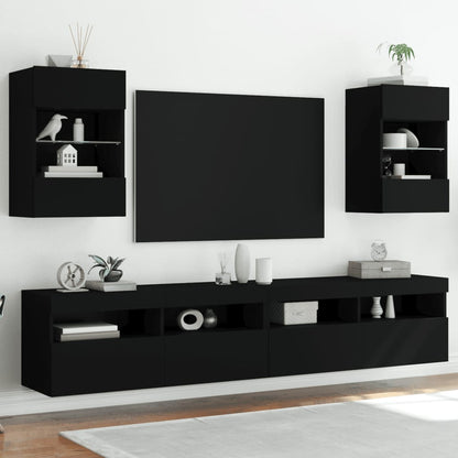 TV-möbel svart 40x30x60,5 cm Väggmonterad TV-bänk LED 2 st