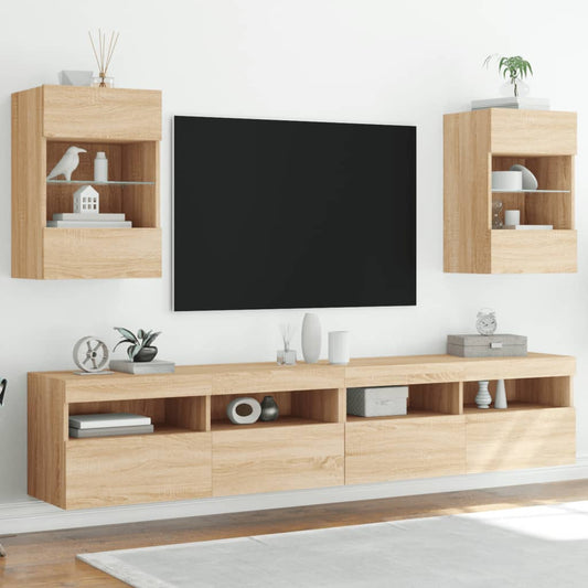 TV-möbel sonoma ek 40x30x60,5 cm Väggmonterad TV-bänk LED 2 st