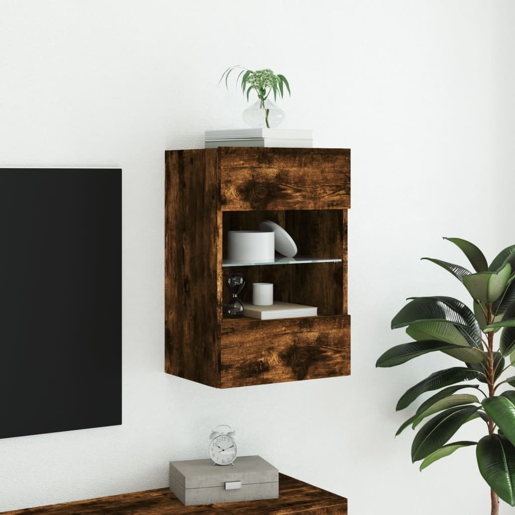 TV-möbel rökfärgad ek 40x30x60,5 cm Väggmonterad TV-bänk LED