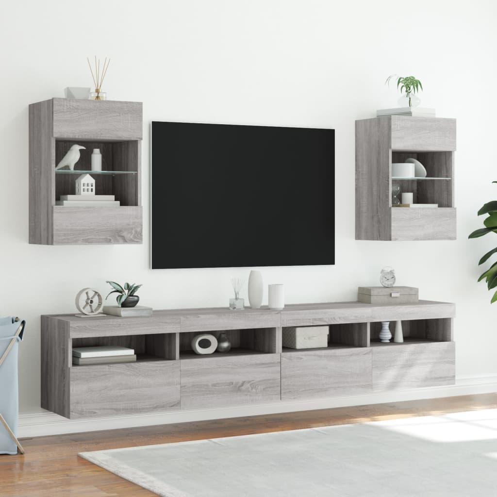 TV-möbel grå sonoma 40x30x60,5 cm Väggmonterad TV-bänk LED