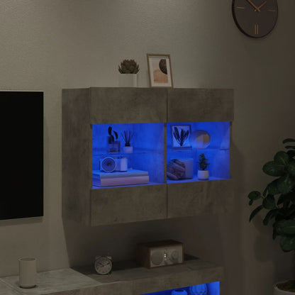 TV-möbel betonggrå 78,5x30x60,5 cm Väggmonterad TV-bänk LED