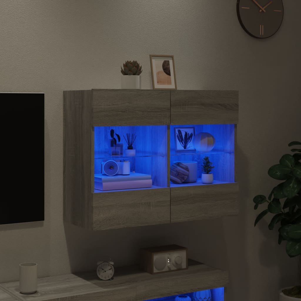 TV-möbel grå sonoma 78,5x30x60,5 cm Väggmonterad TV-bänk LED