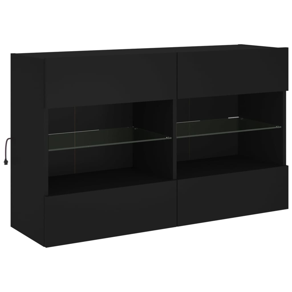 TV-möbel svart 98,5x30x60,5 cm Väggmonterad TV-bänk LED