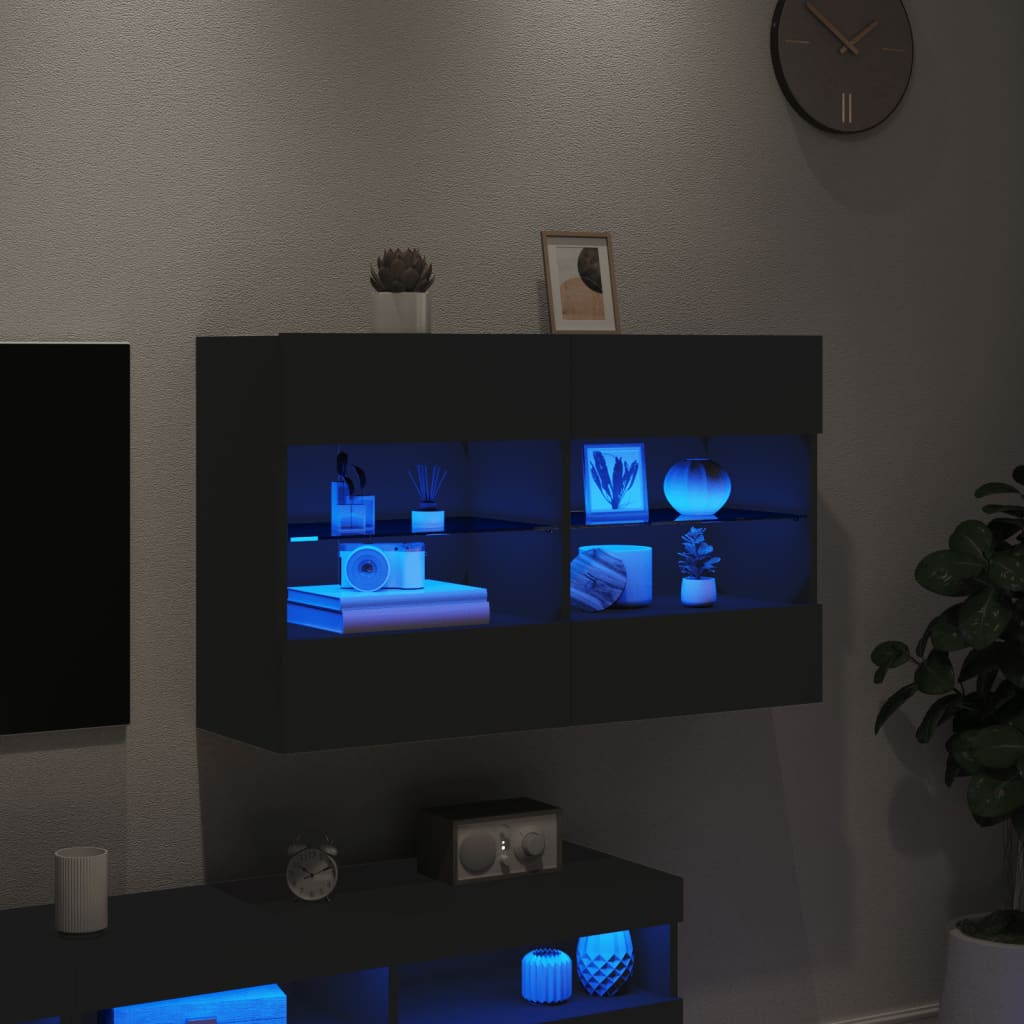 TV-möbel svart 98,5x30x60,5 cm Väggmonterad TV-bänk LED