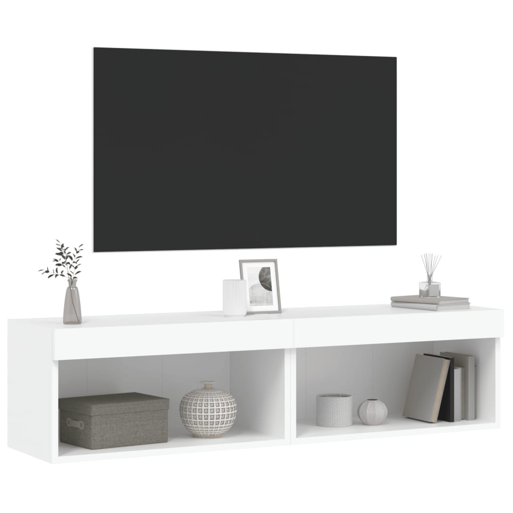 TV-möbel vit TV-bänk med LED-belysning 2 st 60x30x30 cm