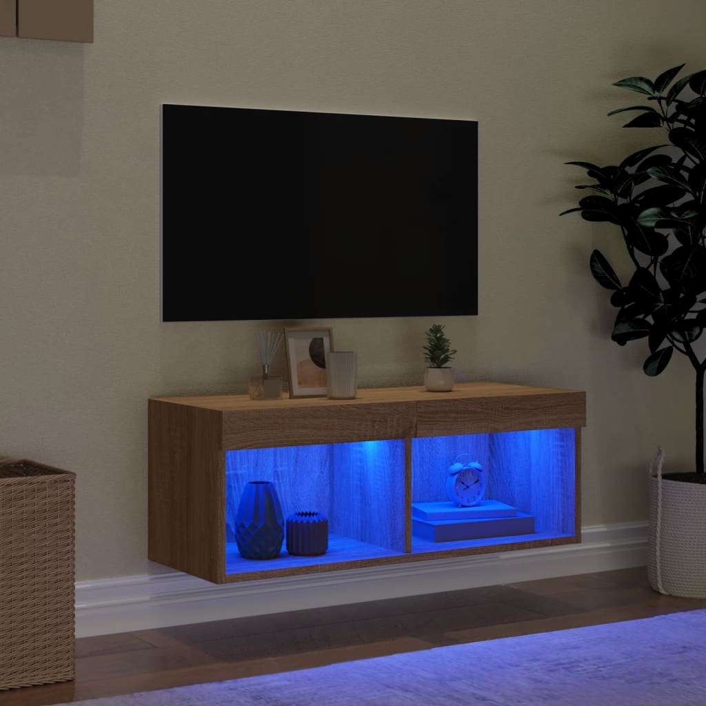 TV-möbel sonoma ek TV-bänk med LED-belysning 80x30x30 cm