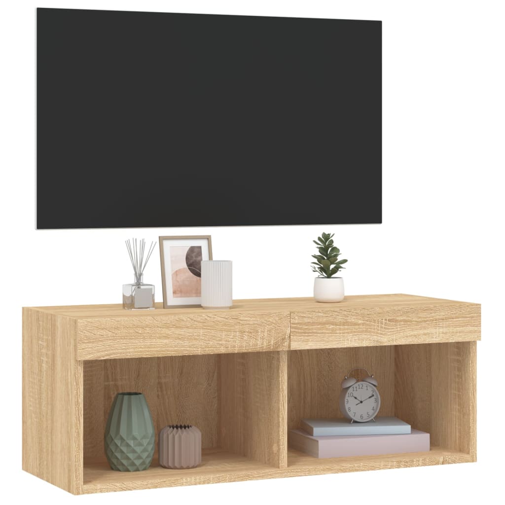 TV-möbel sonoma ek TV-bänk med LED-belysning 80x30x30 cm