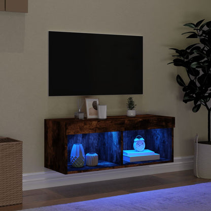 TV-möbel rökfärgad ek TV-bänk med LED-belysning 80x30x30 cm