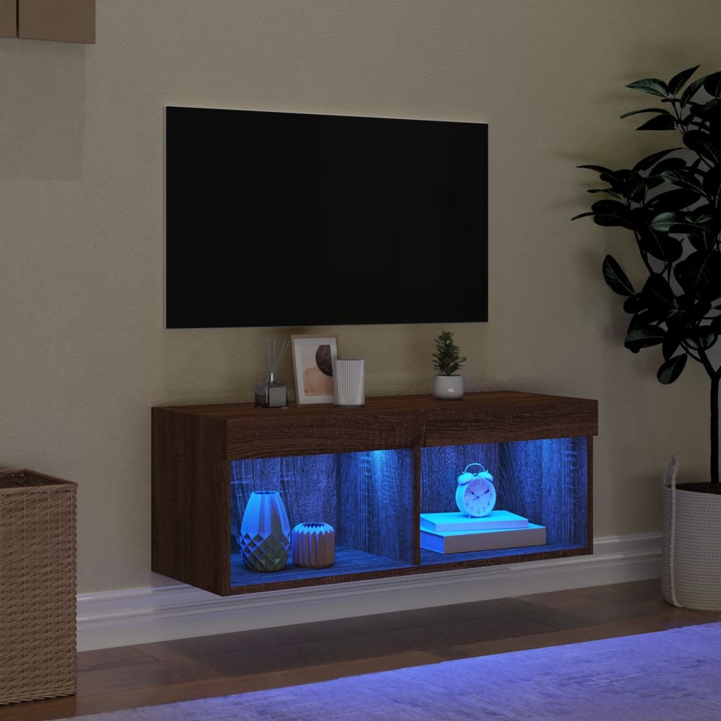 TV-möbel brun ek TV-bänk med LED-belysning 80x30x30 cm