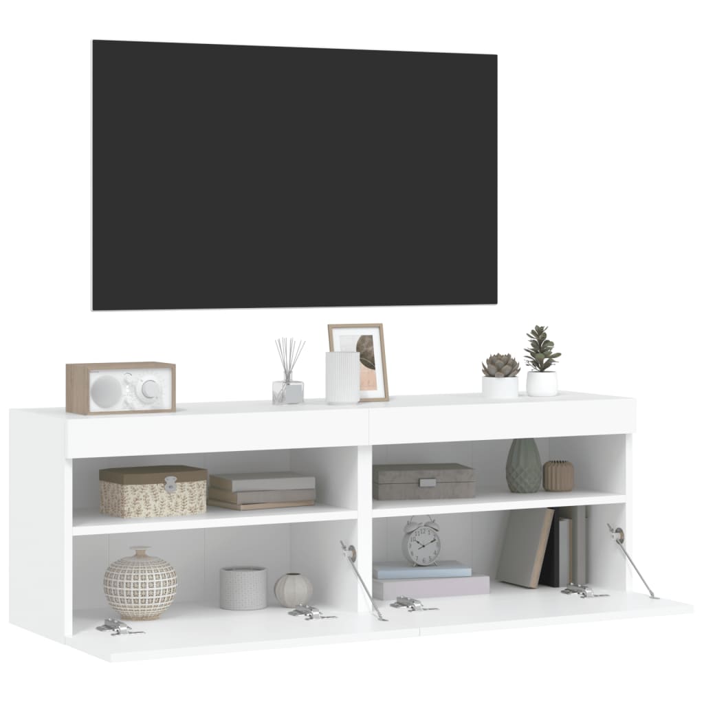 TV-möbel vit 60x30x40 cm Väggmonterad TV-bänk LED 2 st