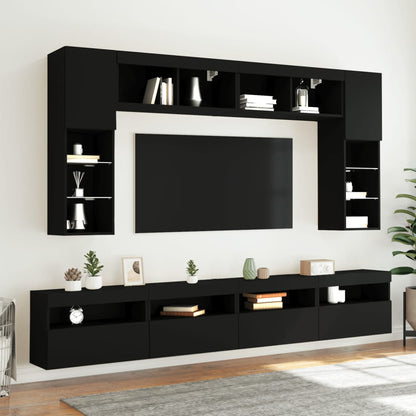 TV-möbel svart 60x30x40 cm Väggmonterad TV-bänk LED 2 st