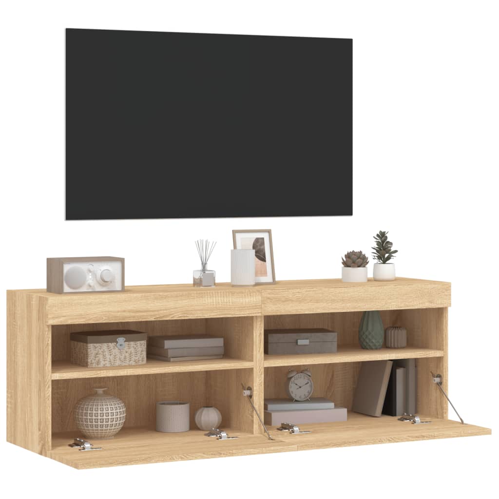 TV-möbel sonoma ek 60x30x40 cm Väggmonterad TV-bänk LED 2 st