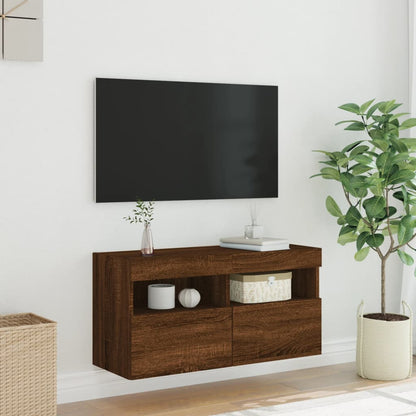 TV-möbel brun ek 80x30x40 cm Väggmonterad TV-bänk LED