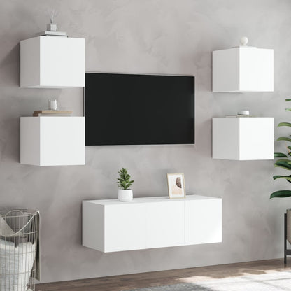 TV-möbel vit 30,5x35x30 cm Väggmonterad TV-bänk LED