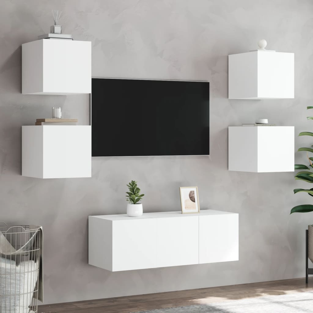 TV-möbel vit 30,5x35x30 cm Väggmonterad TV-bänk LED 2 st