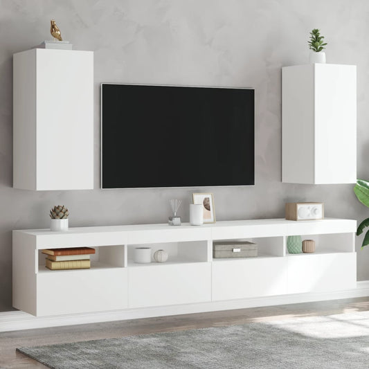 TV-möbel vit 30,5x35x70 cm Väggmonterad TV-bänk LED 2 st