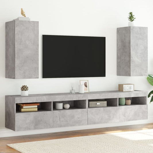 TV-möbel betonggrå 30,5x35x70 cm Väggmonterad TV-bänk LED 2 st