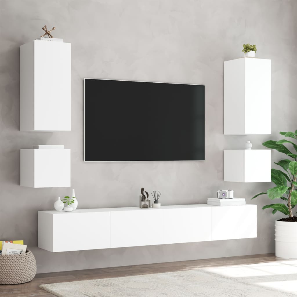 TV-möbel vit 40,5x35x40 cm Väggmonterad TV-bänk LED