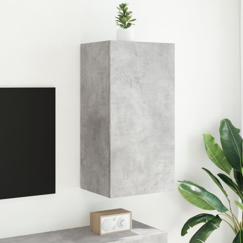 TV-möbel betonggrå 40,5x35x80 cm Väggmonterad TV-bänk LED