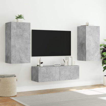 TV-möbel betonggrå 40,5x35x80 cm Väggmonterad TV-bänk LED