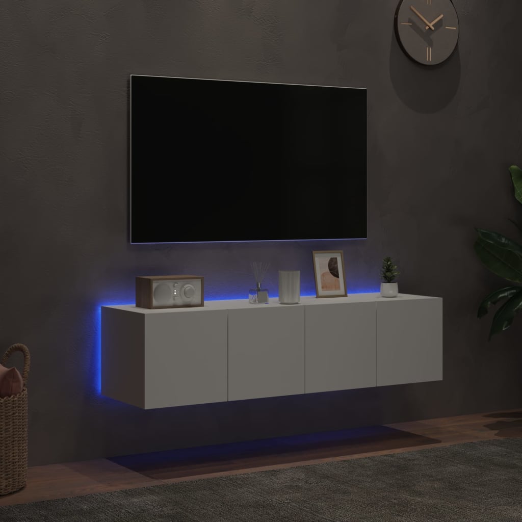 TV-möbel vit 60x35x31 cm Väggmonterad TV-bänk LED 2 st