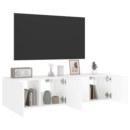 TV-möbel vit 60x35x31 cm Väggmonterad TV-bänk LED 2 st