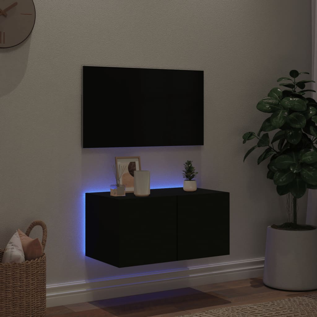 TV-möbel svart 60x35x31 cm Väggmonterad TV-bänk LED