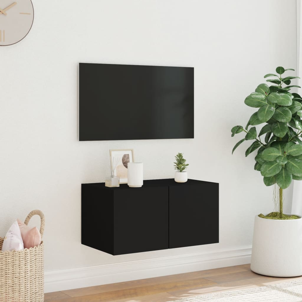 TV-möbel svart 60x35x31 cm Väggmonterad TV-bänk LED