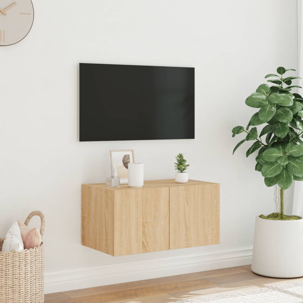 TV-möbel sonoma ek 60x35x31 cm Väggmonterad TV-bänk LED