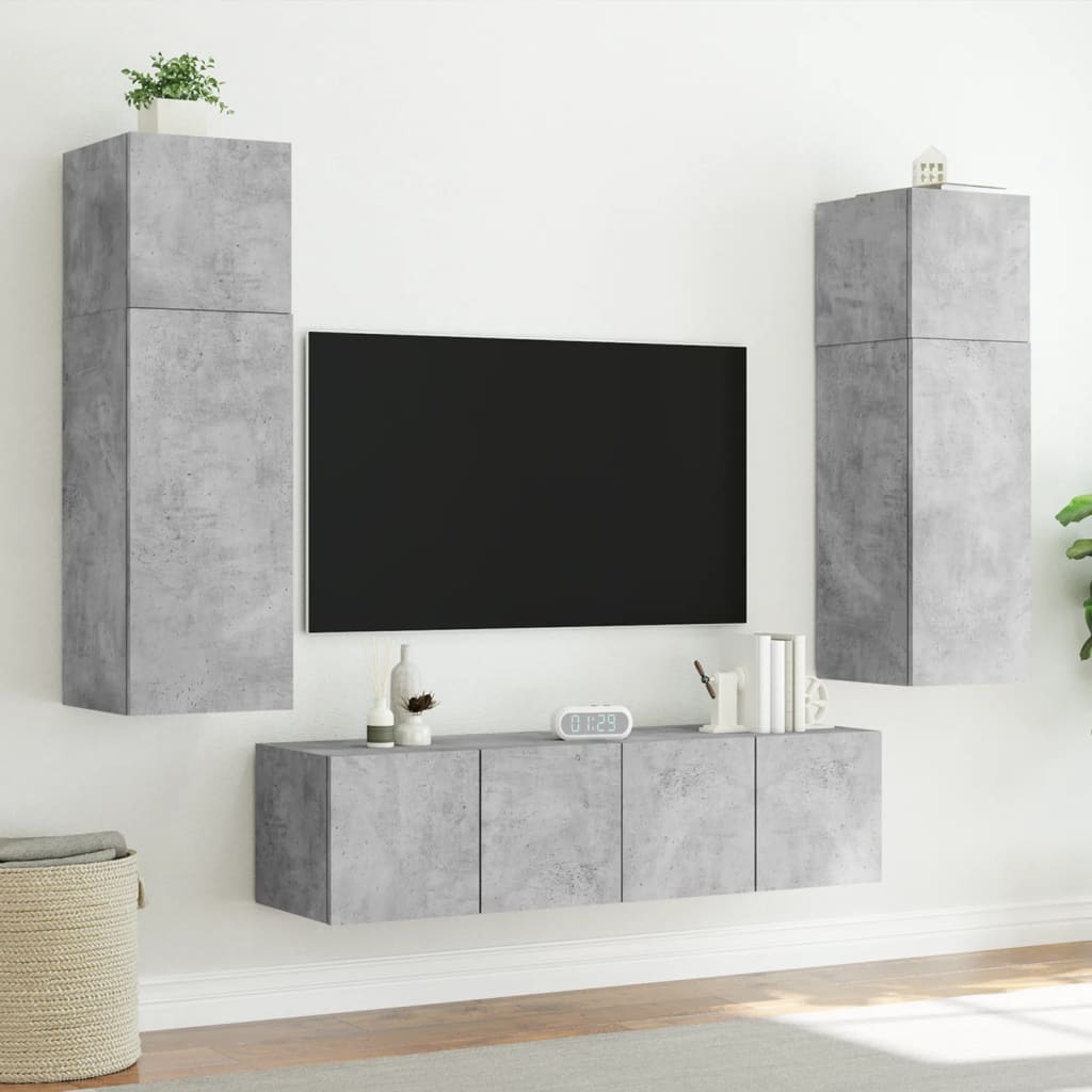 TV-möbel betonggrå 60x35x31 cm Väggmonterad TV-bänk LED