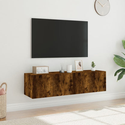 TV-möbel rökfärgad ek 60x35x31 cm Väggmonterad TV-bänk LED 2 st