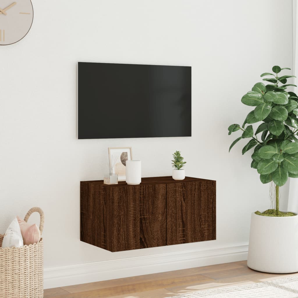 TV-möbel brun ek 60x35x31 cm Väggmonterad TV-bänk LED