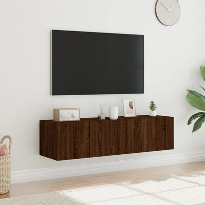 TV-möbel brun ek 60x35x31 cm Väggmonterad TV-bänk LED 2 st