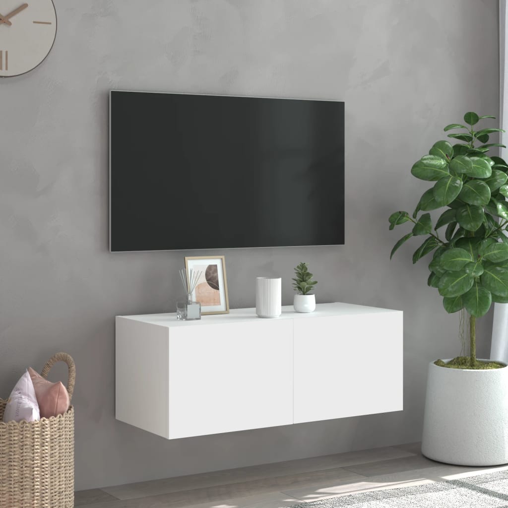 TV-möbel vit 80x35x31 cm Väggmonterad TV-bänk LED