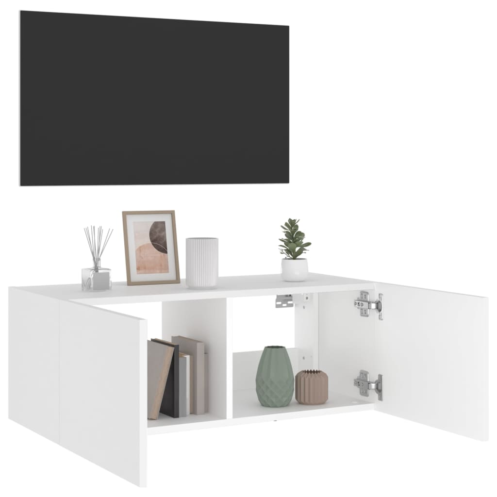 TV-möbel vit 80x35x31 cm Väggmonterad TV-bänk LED