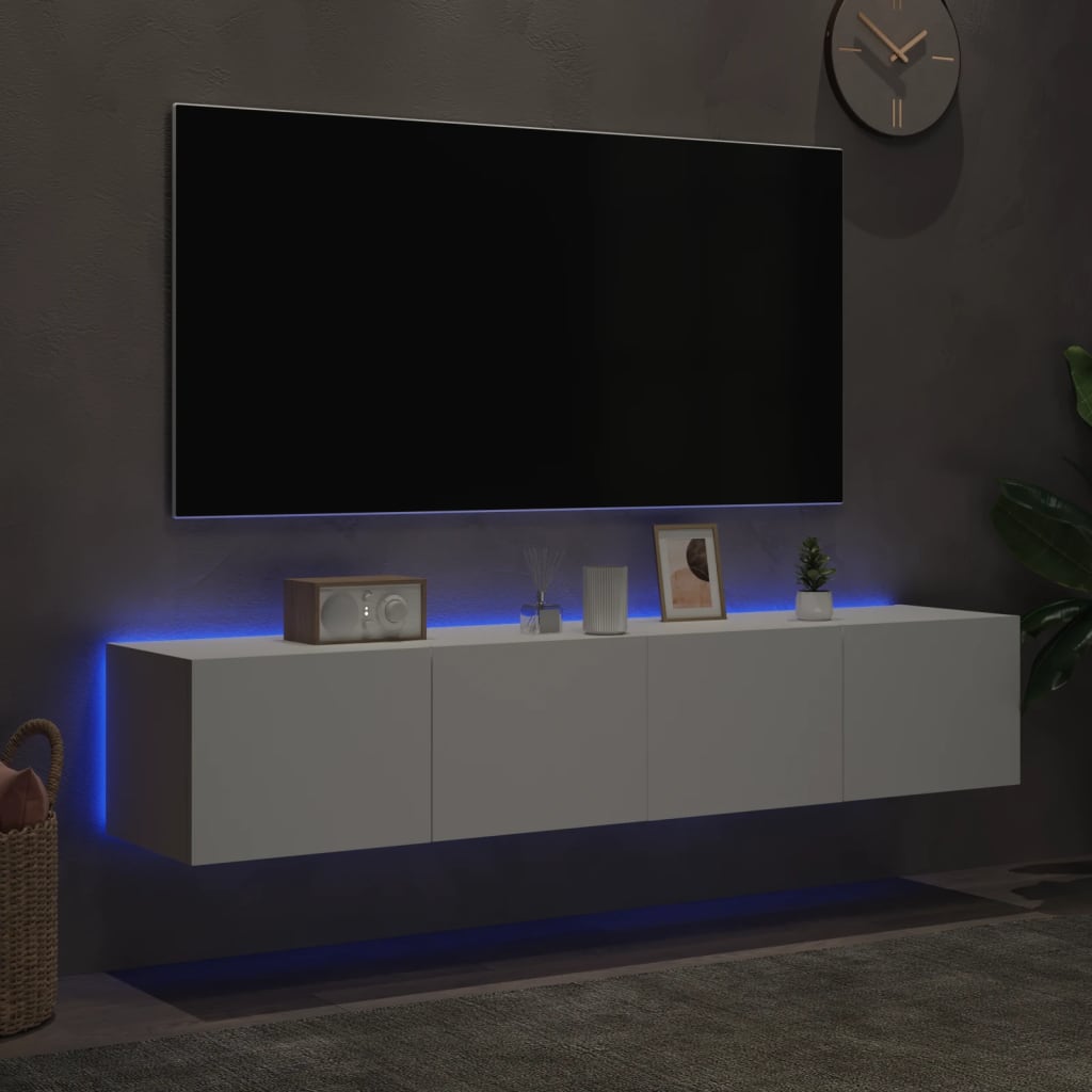 TV-möbel vit 80x35x31 cm Väggmonterad TV-bänk LED 2 st