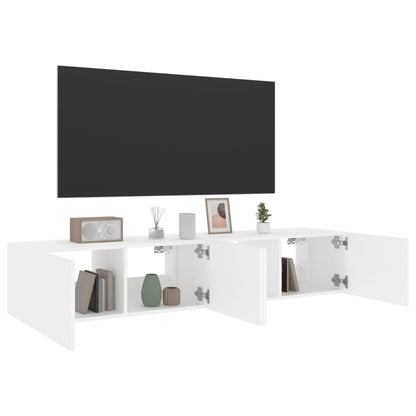 TV-möbel vit 80x35x31 cm Väggmonterad TV-bänk LED 2 st