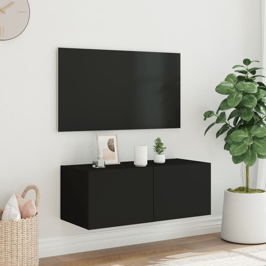 TV-möbel svart 80x35x31 cm Väggmonterad TV-bänk LED