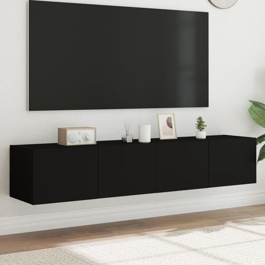 TV-möbel svart 80x35x31 cm Väggmonterad TV-bänk LED 2 st