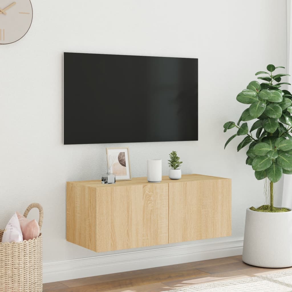 TV-möbel sonoma ek 80x35x31 cm Väggmonterad TV-bänk LED