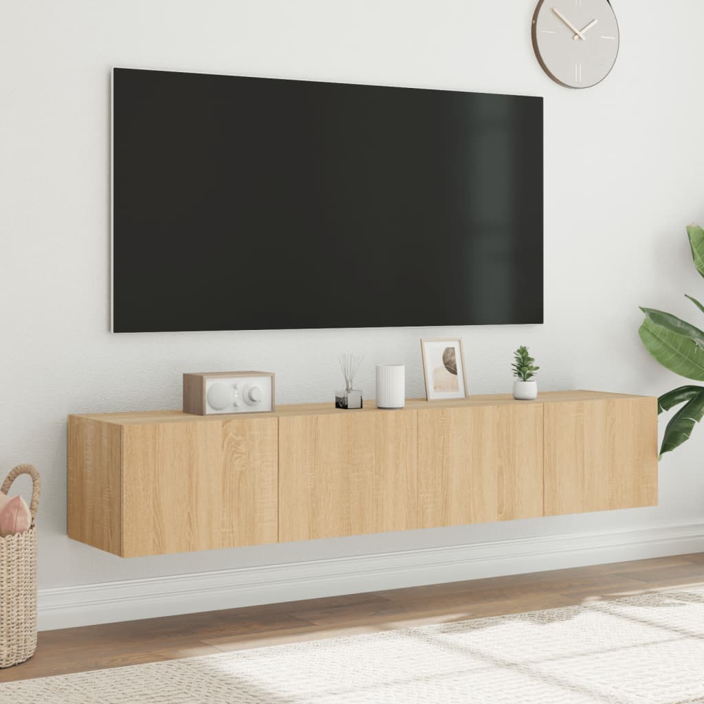 TV-möbel sonoma ek 80x35x31 cm Väggmonterad TV-bänk LED 2 st