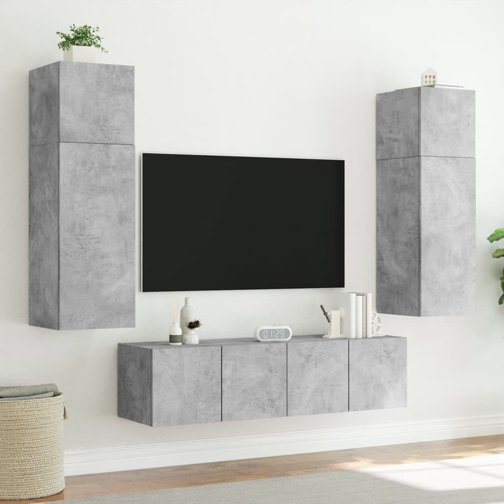 TV-möbel betonggrå 80x35x31 cm Väggmonterad TV-bänk LED